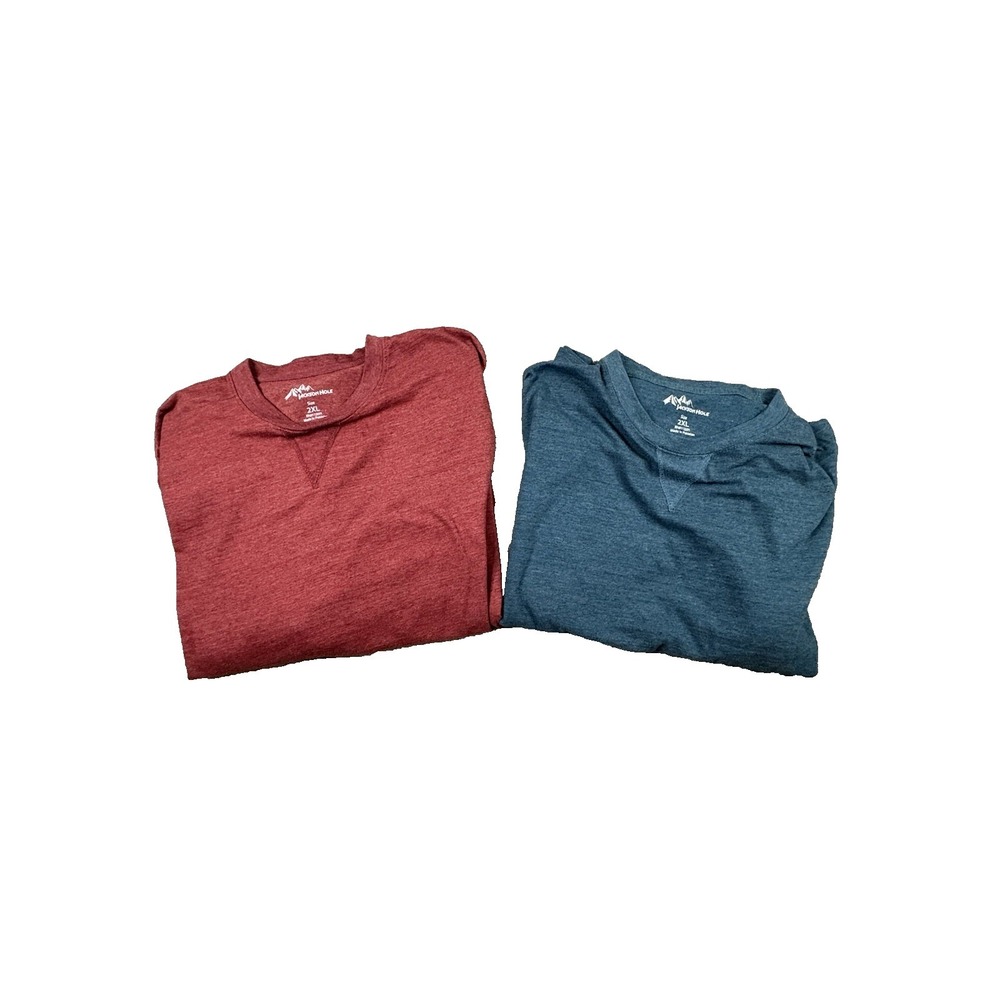 LOT‎ OF 2 Jackson Hole Men's 2XL Blue & Red LS Crewneck Shirts SEE DESCRIPTION
